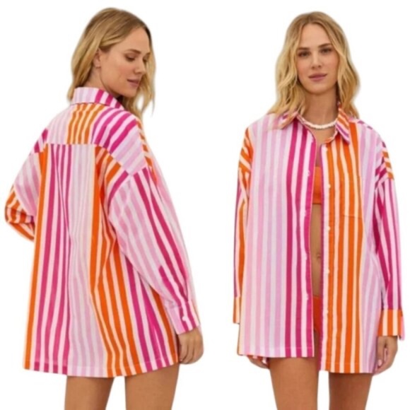 Beach Riot Colorful Striped Cotton Swim Coverup L/XL - Picture 2 of 4